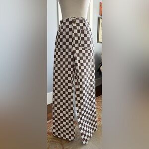 Papermoon Brown and White Checkered High Rise Jeans
